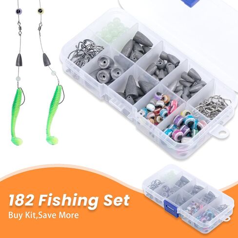 Goture Texas Rig 182pcs,Drop Shot Fishing Weights 28pcs,Variety Texas Rig Kit,Ideal Fishing Sinkers and Weights,Pencil Shape Weights for Accurate Casting in Saudi Arabia