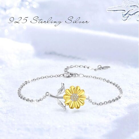 Cuoka Sunflower Bracelet 925 Sterling Silver You Are My Sunshine Sunflower Bracelets Jewelry Gift For Women Girlfriend Daughter with Gift Box in Kuwait