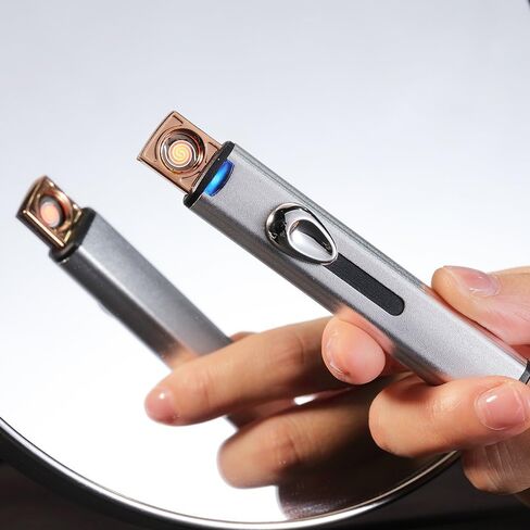 Lighters USB Lighter Double Sides Rechargeable Flameless Windproof Electric Cigarette No Gass Lighter (Silver) in Saudi Arabia