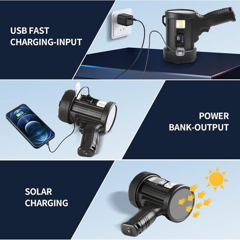 مصباح كشاف مع 900000 لومن مصباح كشاف محمول، IPX6 مقاوم للماء طويل المدى و6 أوضاع إضاءة قابلة لإعادة الشحن، حامل قابل للطي وعدسة حمراء قابلة للفصل (أحمر، أصفر، أزرق) in Kuwait