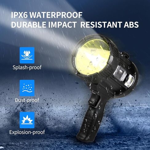 مصباح كشاف مع 900000 لومن مصباح كشاف محمول، IPX6 مقاوم للماء طويل المدى و6 أوضاع إضاءة قابلة لإعادة الشحن، حامل قابل للطي وعدسة حمراء قابلة للفصل (أحمر، أصفر، أزرق) in Kuwait