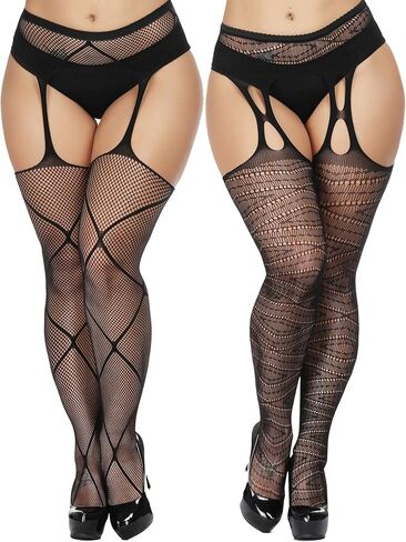 جوارب شبكية للسيدات من TGD مقاس كبير، جوارب طويلة بحمالات، جوارب طويلة للفخذ، زوجان in Kuwait