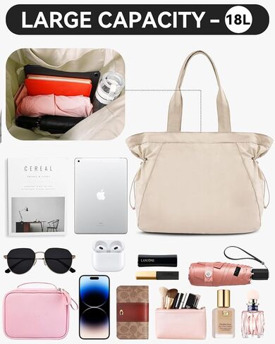 حقيبة يد كبيرة سعة 18 لتر من ABOUME للنساء حقائب تسوق جانبية وحقيبة يد كبيرة وحقيبة كتف خفيفة الوزن للتسوق والسفر على الشاطئ in Kuwait