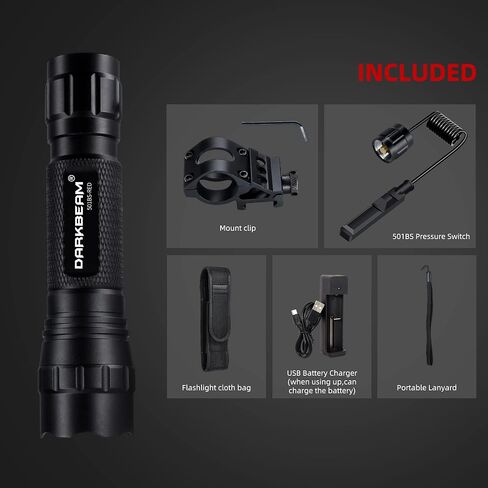 DARKBEAM Red Light Flashlight Tactical LED USB Rechargeable Zoom Flood/Spot Light Kit, Portable Mini Redlight for Night Hunting, Observation, Fishing, Astronomy, Stargazin, Rescue, with Clip in Saudi Arabia