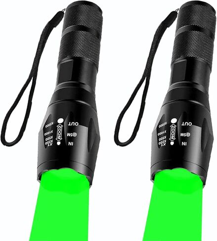 2 Pack Tactical Green Light Flashlight Single Modes Zoomable LED Hunting Light for Night Vision in Saudi Arabia