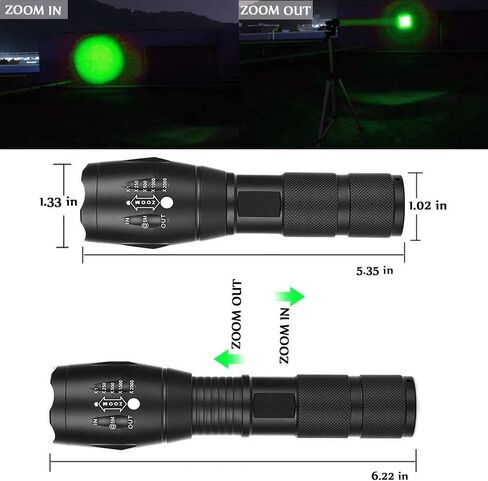 2 Pack Tactical Green Light Flashlight Single Modes Zoomable LED Hunting Light for Night Vision in Saudi Arabia
