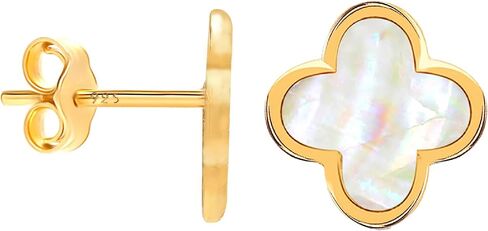 LeCalla 925 Sterling Silver 14K Gold-Plated Mother of Pearl Zirconia Stud Clover Flower Duck Dangle Earrings for Women Teen in Kuwait