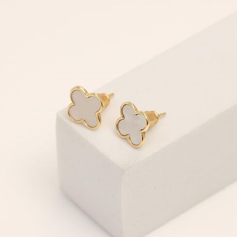 LeCalla 925 Sterling Silver 14K Gold-Plated Mother of Pearl Zirconia Stud Clover Flower Duck Dangle Earrings for Women Teen in Kuwait