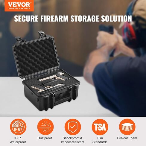 VEVOR Hard Pistol Cases with Pre-cut PU Foam, Waterproof & Dustproof Hard Gun Case for 2 Pistol, 14.4×11.6×7.8 in Lockable Pistol Case, Black in Saudi Arabia