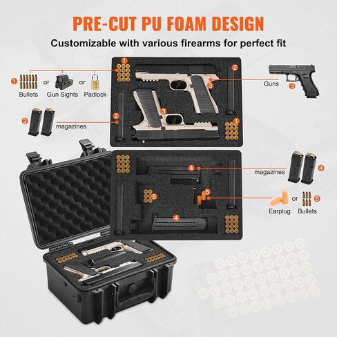 VEVOR Hard Pistol Cases with Pre-cut PU Foam, Waterproof & Dustproof Hard Gun Case for 2 Pistol, 14.4×11.6×7.8 in Lockable Pistol Case, Black in Saudi Arabia