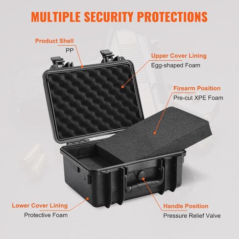 VEVOR Hard Pistol Cases with Pre-cut PU Foam, Waterproof & Dustproof Hard Gun Case for 2 Pistol, 14.4×11.6×7.8 in Lockable Pistol Case, Black in Saudi Arabia