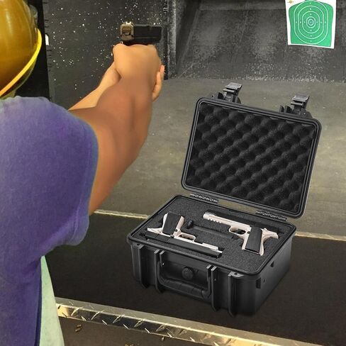 VEVOR Hard Pistol Cases with Pre-cut PU Foam, Waterproof & Dustproof Hard Gun Case for 2 Pistol, 14.4×11.6×7.8 in Lockable Pistol Case, Black in Saudi Arabia
