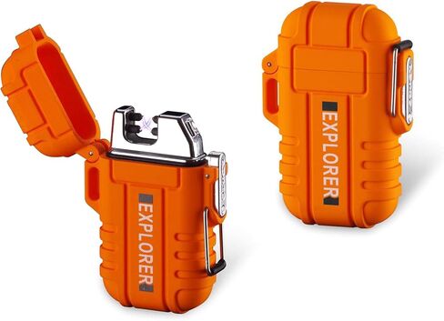 Pack of 2 Dual Arc Plasma Electric Rechargeable Flameless Lighter Waterproof Windproof for Camping, Hiking, Skiing, Outdoor Adventure (Orange) in Saudi Arabia