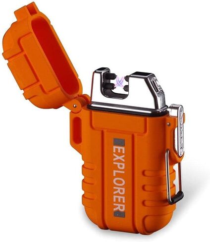 Pack of 2 Dual Arc Plasma Electric Rechargeable Flameless Lighter Waterproof Windproof for Camping, Hiking, Skiing, Outdoor Adventure (Orange) in Saudi Arabia