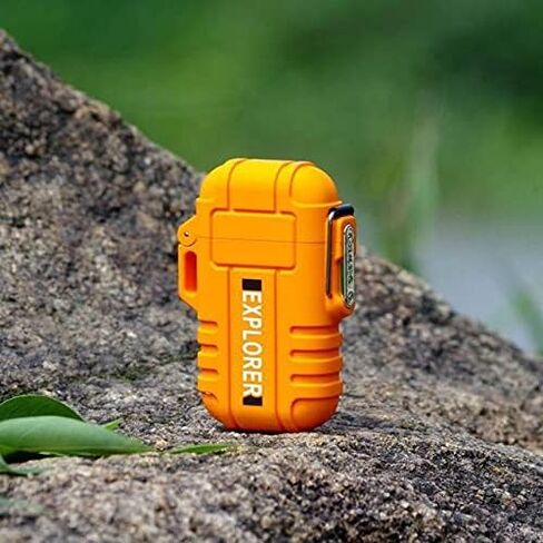 Pack of 2 Dual Arc Plasma Electric Rechargeable Flameless Lighter Waterproof Windproof for Camping, Hiking, Skiing, Outdoor Adventure (Orange) in Saudi Arabia