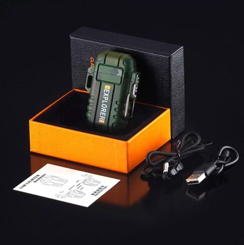 Pack of 2 Dual Arc Plasma Electric Rechargeable Flameless Lighter Waterproof Windproof for Camping, Hiking, Skiing, Outdoor Adventure (Orange) in Saudi Arabia
