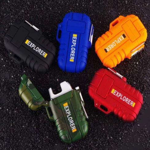 Pack of 2 Dual Arc Plasma Electric Rechargeable Flameless Lighter Waterproof Windproof for Camping, Hiking, Skiing, Outdoor Adventure (Orange) in Saudi Arabia