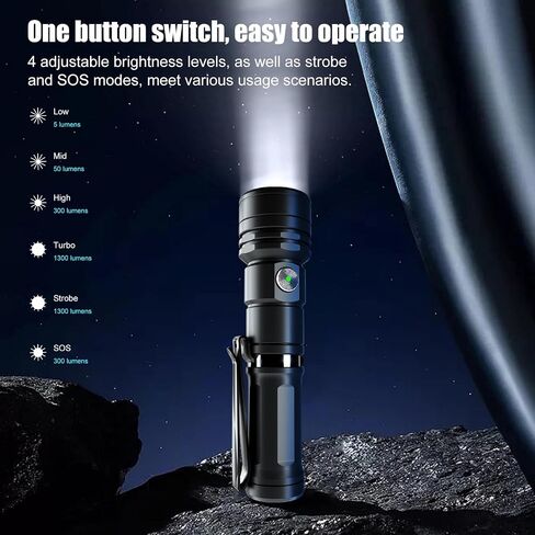 Rechargeable Flashlight,Super Bright,Flashlights High Lumens, Small EDC Flashlights for Emergencies,with Magnetic Base,IP68 Waterproof Flash Light for Camping,Hiking,Outdoor,Home (Black) in Saudi Arabia