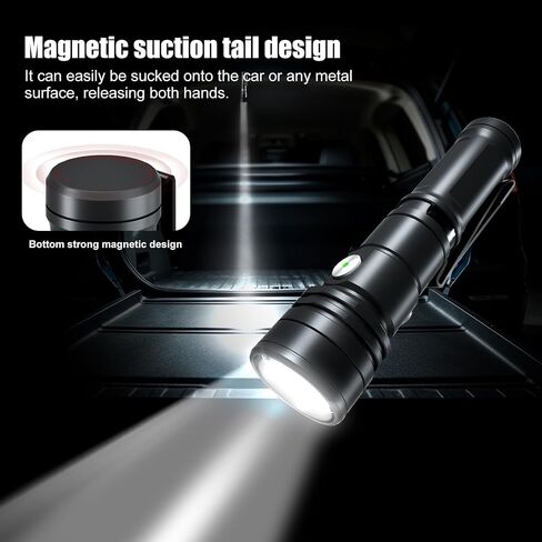 Rechargeable Flashlight,Super Bright,Flashlights High Lumens, Small EDC Flashlights for Emergencies,with Magnetic Base,IP68 Waterproof Flash Light for Camping,Hiking,Outdoor,Home (Black) in Saudi Arabia
