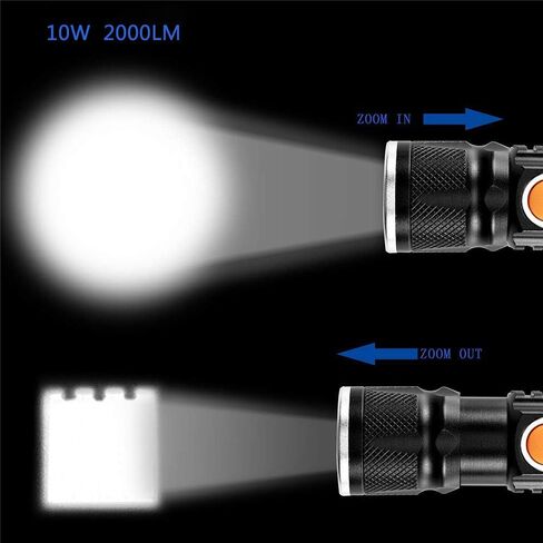 Small Rechargeable Flashlight, LED Mini Rechargeable USB Torch High Lumen 10W T6 Zoomable Adjustable Portable Black Light Flash Light in Saudi Arabia