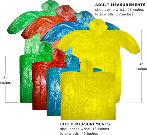 Lingito Rain Ponchos Family Pack - Emergency Drawstring Hood Poncho for Children & Adults Lightweight Reusable or Disposable in Kuwait