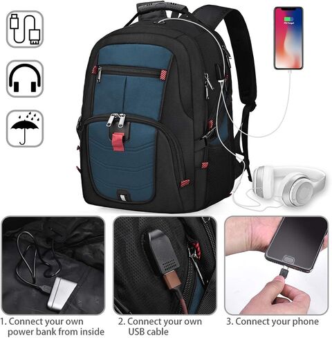 Laptop Backpack 17 Inch Waterproof Extra Large TSA Travel Backpack Anti Theft College Business Mens Backpacks with USB Charging Port 17.3 Gaming Computer Backpack for Women Men Black 45L in Saudi Arabia