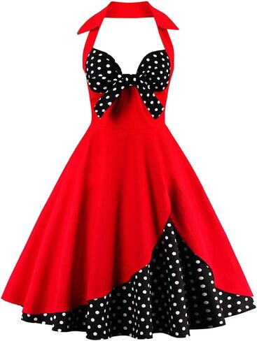 فستان منقوش للنساء، فستان من القماش القطني لحفلات الكوكتيل العتيقة في الخمسينيات من القرن العشرين وحفلات أعياد الميلاد وحفلات أعياد الميلاد من روكابيلي ريترو أميرة روكابيلي سوينغ صيفية متوسطة الطول لحفلات الزفاف والرقص في الخمسينيات والستينات زي تنكري ورد in Kuwait