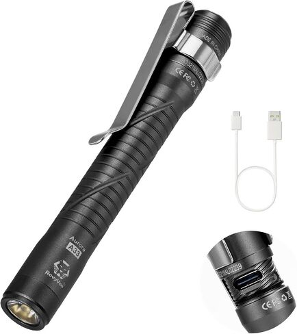 RovyVon Aurora A33 Rechargeable Pen Flashlight, 200 Lumen Cool White Pocket Size Pen Light with USB-C Charging Cable and Pocket Clip, for Dentist Inspection, Work, Emergencies Outdoor (Black) in Saudi Arabia