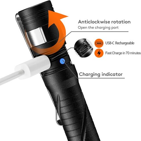 RovyVon Aurora A33 Rechargeable Pen Flashlight, 200 Lumen Cool White Pocket Size Pen Light with USB-C Charging Cable and Pocket Clip, for Dentist Inspection, Work, Emergencies Outdoor (Black) in Saudi Arabia