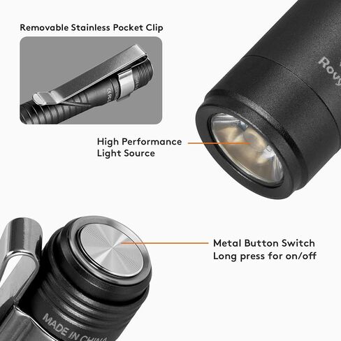 RovyVon Aurora A33 Rechargeable Pen Flashlight, 200 Lumen Cool White Pocket Size Pen Light with USB-C Charging Cable and Pocket Clip, for Dentist Inspection, Work, Emergencies Outdoor (Black) in Saudi Arabia