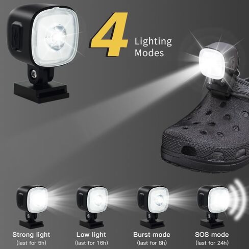 Croc Lights for Shoes Rechargeable, 2pcs Headlights for Croc, Waterproof Flashlight Attachment for Croc, Adjustable Camping Accessories for Kids Adults, Dog Walking, Running (Black) in Kuwait