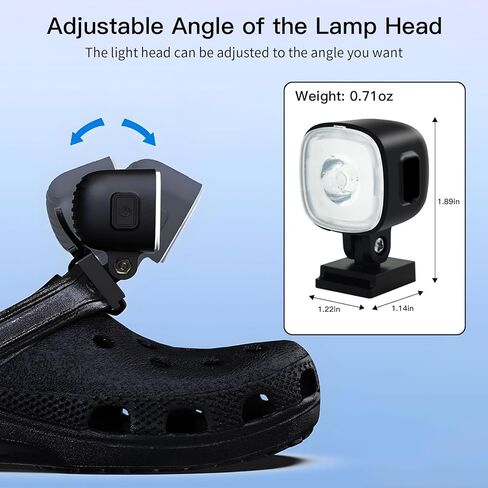 Croc Lights for Shoes Rechargeable, 2pcs Headlights for Croc, Waterproof Flashlight Attachment for Croc, Adjustable Camping Accessories for Kids Adults, Dog Walking, Running (Black) in Kuwait