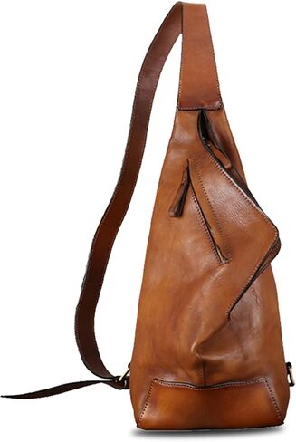 Genuine Leather Sling Bag for Men and Women Vintage Handmade Leather Sling Backpack Fashion Crossbody Bag Chest Purse in Saudi Arabia
