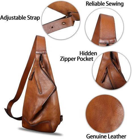 Genuine Leather Sling Bag for Men and Women Vintage Handmade Leather Sling Backpack Fashion Crossbody Bag Chest Purse in Saudi Arabia
