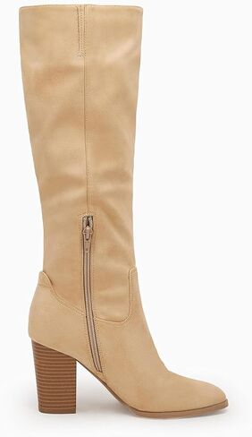 Coutgo Womens Faux Suede Knee High Boots Side Zipper Chunky Heel Stretch Winter Boots in Kuwait