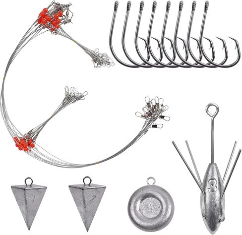 Saltwater Surf Fishing Rigs Tackle Kit Include Surf Fishing Weights Pyramid Sinker Sputnik Sinker Fishing Leaders Rig Circle Hooks Surf Fishing Accessories in Saudi Arabia
