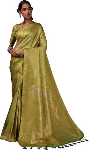 الساري الحريري النسائي من Vardha Zari Butta Banarasi Art | ساري منسوج | ساري هدية زفاف ديوالي الهندي وبلوزة غير مخيطة in Kuwait