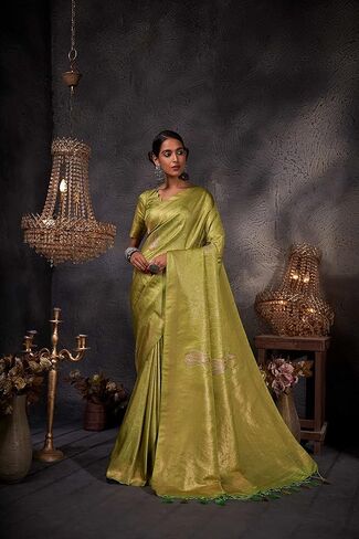 الساري الحريري النسائي من Vardha Zari Butta Banarasi Art | ساري منسوج | ساري هدية زفاف ديوالي الهندي وبلوزة غير مخيطة in Kuwait