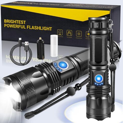 Powerful LED Flashlights with High Lumens and 5 Modes of Light, Rechargeable Portable Pocket Flash Light Charging IPX5 Waterproof Flashlight with XHP LED Bulb for Emergency, Camping, and Outdoor Use in Saudi Arabia