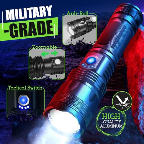 Powerful LED Flashlights with High Lumens and 5 Modes of Light, Rechargeable Portable Pocket Flash Light Charging IPX5 Waterproof Flashlight with XHP LED Bulb for Emergency, Camping, and Outdoor Use in Saudi Arabia