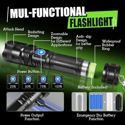 Powerful LED Flashlights with High Lumens and 5 Modes of Light, Rechargeable Portable Pocket Flash Light Charging IPX5 Waterproof Flashlight with XHP LED Bulb for Emergency, Camping, and Outdoor Use in Saudi Arabia