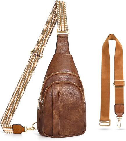 حقائب SUOSDEY بحزام للنساء حقيبة ظهر جلدية كروسبودي للسفر غير الرسمي والمشي لمسافات طويلة بني داكن in Kuwait