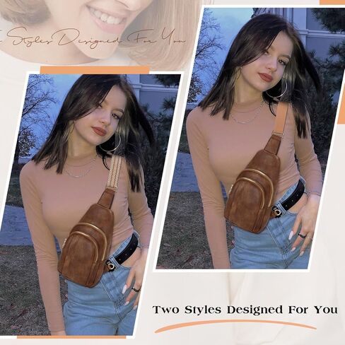 حقائب SUOSDEY بحزام للنساء حقيبة ظهر جلدية كروسبودي للسفر غير الرسمي والمشي لمسافات طويلة بني داكن in Kuwait