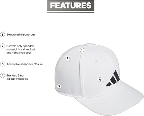 adidas Men's Three Bar Structured Snapback Adjustable Fit Cap, Black/White, One Size in Saudi Arabia