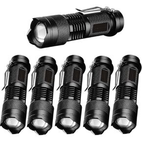MODOAO 6 Pack Mini Flashlights LED Flashlight 7W 350LM 3 Mode Flashlight Torch Adjustable Focus Zoomable Light,Skid-Proof Design & Waterproof Design (Black)