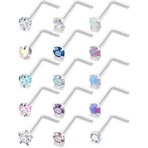Lsnevsie 20G Stainless Steel Opal Nose Rings Studs for Women Men Nose Piercing Jewelry Top Diamond 2mm 3mm
