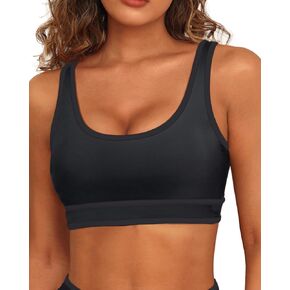 Tempt Me Women Sports Bra Bikini Top Color Block Bathing Suit Top Scoop Neck Swimsuit Top Athletic Crop Top for Teen Girls