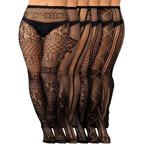 6 Pairs Women Fishnet Suspender Pantyhose Thigh-High Stockings Tights Stretchy High Stockings for Halloween Party Dress up (Black, X-Large-XX-Large)