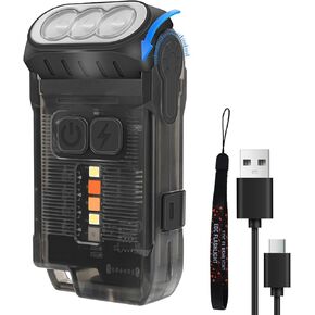 V15 LED مصباح يدوي صغير قوي EDC مع ضوء أحمر أبيض دافئ، ساطع 1200LM USB C قابل لإعادة الشحن 10 أوضاع جيب صغير سلسلة مفاتيح ضوء فلاش مع مشبك IP67 مقاوم للماء رأس دوار مغناطيس ذيل، أسود in Kuwait