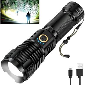 Flashlights High Lumens, LED Flashlight Rechargeable Super Bright 40000 Lumens XHP70.2, High Power Tactical Flashlights, Powerful Handheld Emergency Flashlight for Camping Hiking Gift